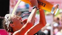 Chrissie Wellington celebrating win at Challenge Roth 2011 Chrissie Wellington celebrating win at Challenge Roth 2011