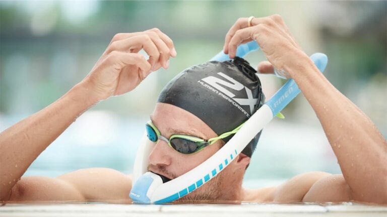 Swimmer using Powerbreather in pool