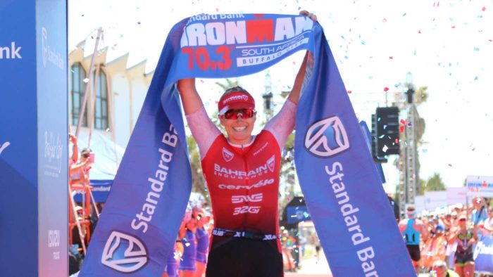 Jodie Cunnama (GBR) wins IRONMAN 70.3 South Africa 2017. Photo credit - Craig Muller