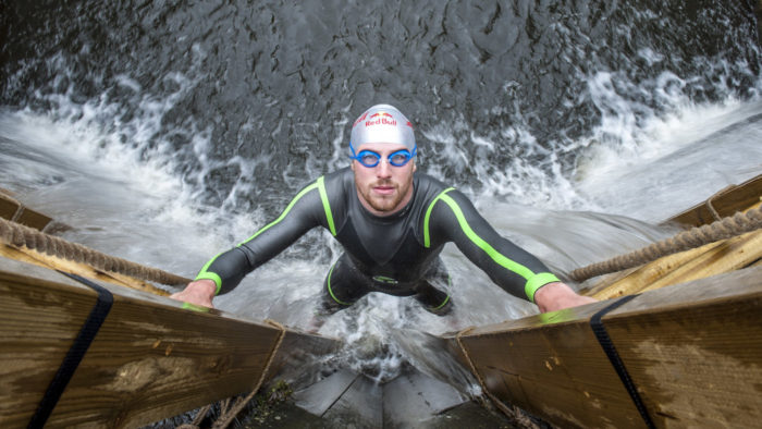 Gordon Benson gets a first look at the course ahead of competing in Red Bull Neptune Steps in Glasgow on March 17, 2017