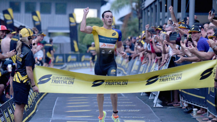 Jacob Birtwhistle wins the Eliminator at Super League Triathlon Hamilton Island 2017 (Pic, Delly Carr)