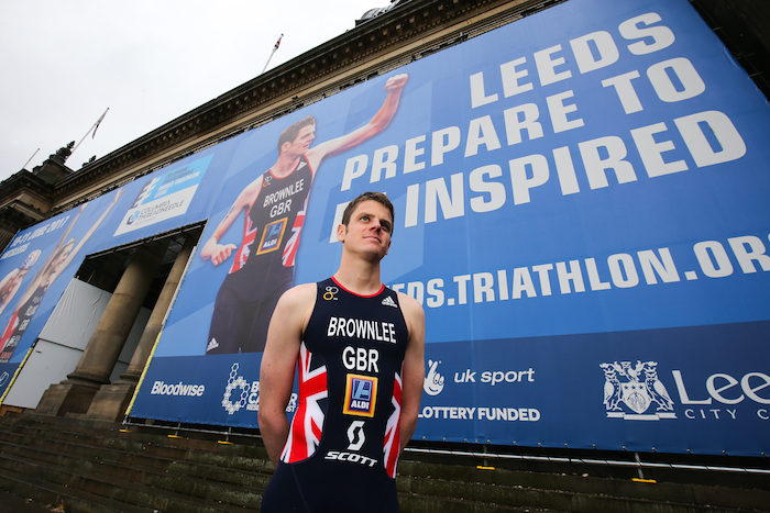 Jonny Brownlee poses in front of Leeds Town Hall - Photo: Barrington Coombs/PA Wire