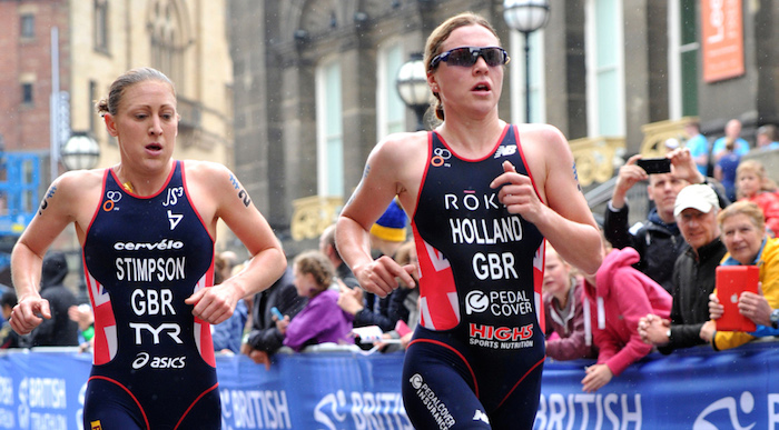 Jodie Stimpson and Vicky Holland at Columbia Threadneedle World Triathlon Leeds 2016