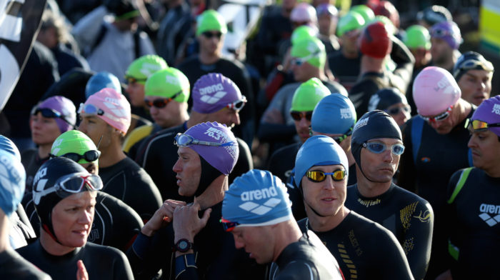 EDINBURGH, SCOTLAND - JULY 02: Athletes wait for the swim section of Ironman 70.3 Edinburgh on July 2, 2017 in Edinburgh, Scotland. (Photo by Nigel Roddis/Getty Images For Ironman )