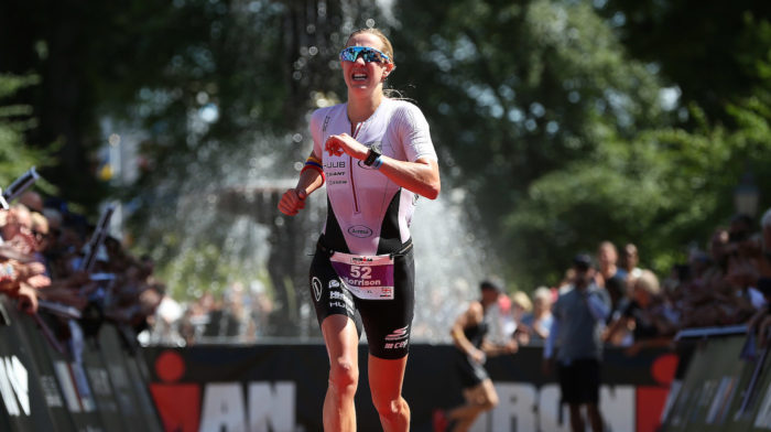 JONKOPING, SWEDEN - JULY 09: Kimberley Morrison of Britain finishes third in the Women's race at Ironman 70.3 Jonkoping on July 9, 2017 in Jonkoping, Sweden. (Photo by Nigel Roddis/Getty Images for Ironman)