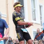 TENBY, WALES - SEPTEMBER 10: Cameron Wurf of Australia celebrates on the podium after he wins the Men's race during the Ironman Wales competiton on September 10, 2017 in Tenby, Wales. (Photo by Ian MacNicol/Getty Images for IRONMAN)