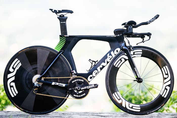 Cervélo P5 - Steve Cummings (Team Dimension Data) British National TT Championship winning bike. Designed using Formula 1-level CFD software and proven in the wind tunnel, the Cervélo P5 has had more elite-level victories since its launch than any other triathlon or TT bike.