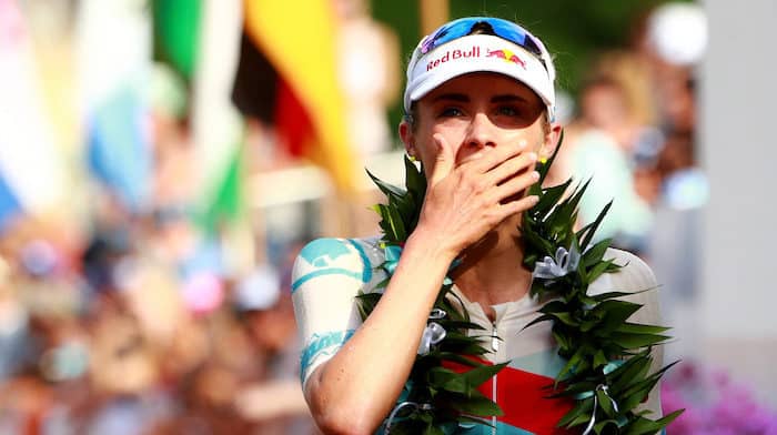 KAILUA KONA, HI - OCTOBER 14: Lucy Charles of Great Britain celebrates after finishing second during the IRONMAN World Championship on October 14, 2017 in Kailua Kona, Hawaii. (Photo by Tom Pennington/Getty Images for IRONMAN)