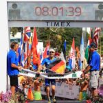 KAILUA KONA, HI - OCTOBER 14: Patrick Lange of Germany celebrates afer winning the IRONMAN World Championship and setting a course record of 8:01.39 beating Craig Alexander's 2011 record of 8:03.56 on October 14, 2017 in Kailua Kona, Hawaii. (Photo by Sean M. Haffey/Getty Images for IRONMAN)
