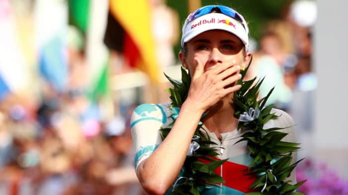 KAILUA KONA, HI - OCTOBER 14: Lucy Charles of Great Britain celebrates after finishing second during the IRONMAN World Championship on October 14, 2017 in Kailua Kona, Hawaii. (Photo by Tom Pennington/Getty Images for IRONMAN)