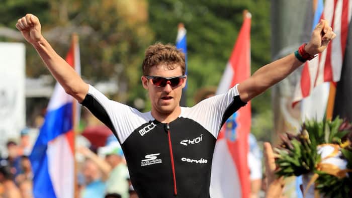 KAILUA KONA, HI - OCTOBER 14: David McNamee of Great Britain celebrates after finishing third during the IRONMAN World Championship on October 14, 2017 in Kailua Kona, Hawaii. (Photo by Sean M. Haffey/Getty Images for IRONMAN)