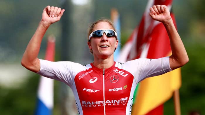 KAILUA KONA, HI - OCTOBER 14: Daniela Ryf of Switzerland celebrates after winning the IRONMAN World Championship on October 14, 2017 in Kailua Kona, Hawaii. (Photo by Tom Pennington/Getty Images for IRONMAN)