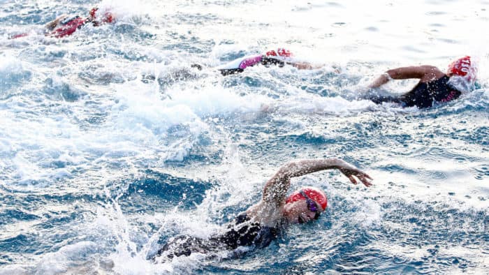 KAILUA KONA, HI - OCTOBER 14: Women compete during the swim at the IRONMAN World Championship on October 14, 2017 in Kailua Kona, Hawaii. (Photo by Maxx Wolfson/Getty Images for IRONMAN)