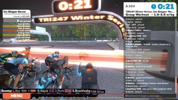 Joe Skipper Burner Zwift session 10th January 2018