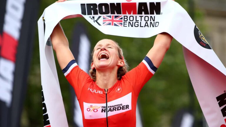 BOLTON, ENGLAND - JULY 14: Emma Wardall wins the Military womens race during IRONMAN UK on July 14, 2019 in Bolton, England. (Photo by Charlie Crowhurst/Getty Images for IRONMAN)