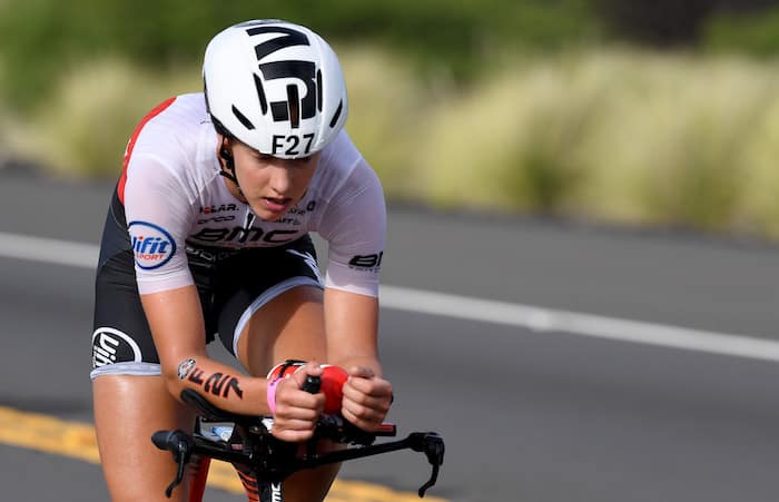 KAILUA KONA, HI - OCTOBER 13: Emma Pallant of Great Britain competes on the bike during the IRONMAN World Championships brought to you by Amazon on October 13, 2018 in Kailua Kona, Hawaii. (Photo by Nils Nilsen/Getty Images for IRONMAN)