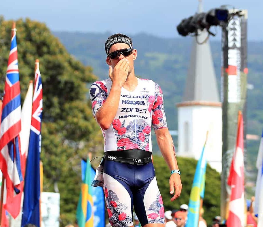KAILUA KONA, HAWAII - OCTOBER 12: Joe Skipper of Great Britain celebrates after finishing the Ironman World Championships on October 12, 2019 in Kailua Kona, Hawaii. (Photo by Tom Pennington/Getty Images for IRONMAN)