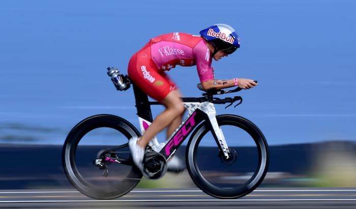 KAILUA KONA, HI - OCTOBER 13: Daniela Ryf of Switzerland competes on the bike during the IRONMAN World Championships brought to you by Amazon on October 13, 2018 in Kailua Kona, Hawaii. (Photo by Nils Nilsen/Getty Images for IRONMAN)