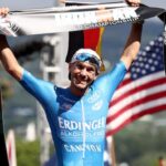 KAILUA KONA, HI - OCTOBER 13: Patrick Lange of Germany celebrates after setting a course record of 7:52:39 to win the IRONMAN World Championships brought to you by Amazon on October 13, 2018 in Kailua Kona, Hawaii. (Photo by Al Bello/Getty Images for IRONMAN)