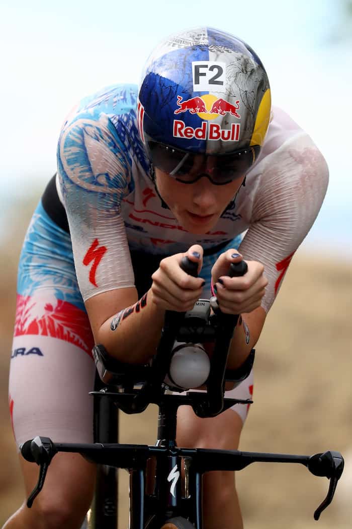 KAILUA KONA, HI - OCTOBER 13: Lucy Charles of Great Britain competes on the bike during the IRONMAN World Championships brought to you by Amazon on October 13, 2018 in Kailua Kona, Hawaii. (Photo by Al Bello/Getty Images for IRONMAN)