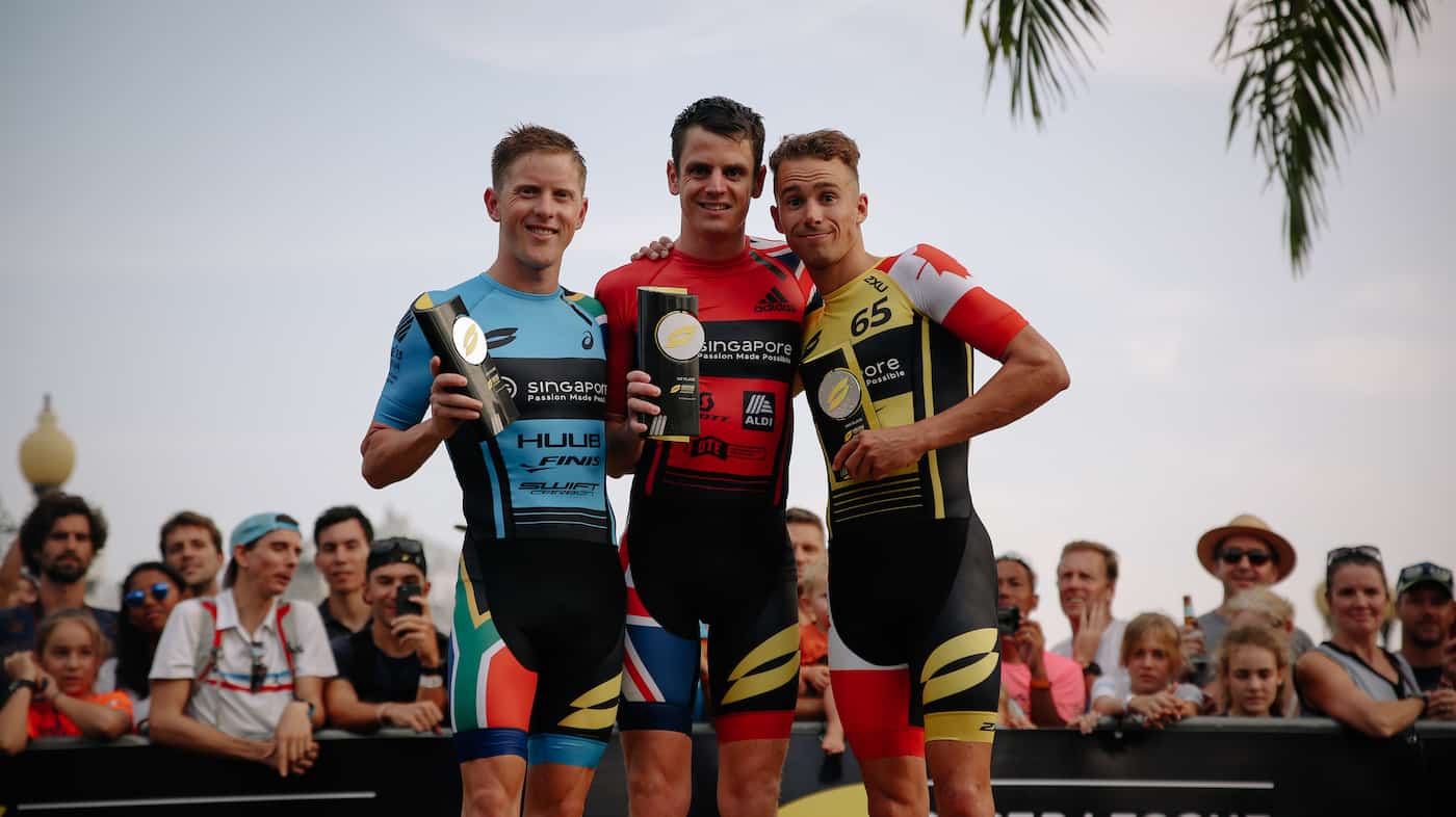 Super League Triathlon Singapore 2019 Men's podium (overall event)