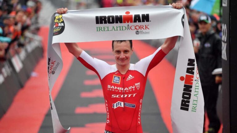 CORK, IRELAND - JUNE 23: Alistair Brownlee of Great Britain crosses the line to win during the IRONMAN Ireland on June 23, 2019 in Cork, Ireland. (Photo by Dan Mullan/Getty Images for IRONMAN)