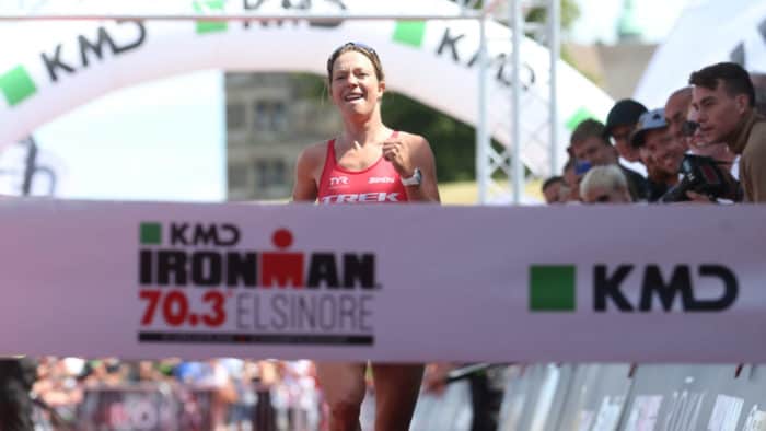 ELSINORE, DENMARK - JUNE 23: Holly Lawrence of Great Britain celebrates after winning IRONMAN 70.3 Elsinore on June 23, 2019 in Elsinore, Denmark. (Photo by Joern Pollex/Getty Images for IRONMAN)