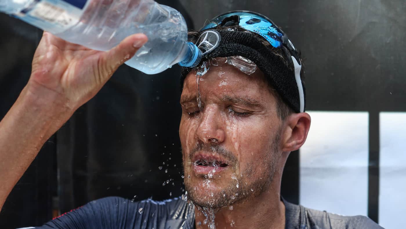 FRANKFURT AM MAIN, GERMANY - JUNE 30: Jan Frodeno of Germany cools down after winning the Mainova IRONMAN European Championship on June 30, 2019 in Frankfurt am Main, Germany. (Photo by Joern Pollex/Getty Images for IRONMAN)