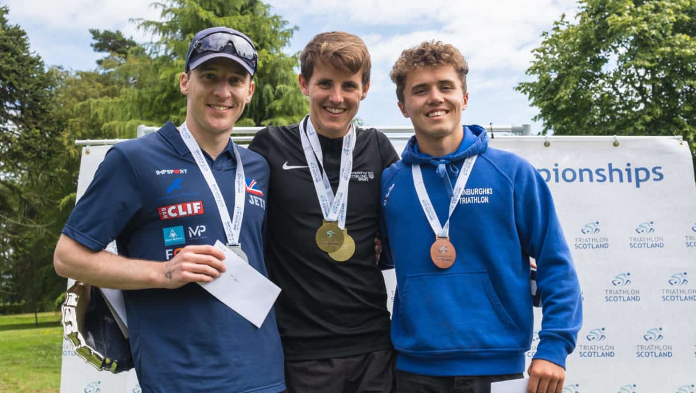 Scottish Sprint Triathlon Championships 2019 - Luca Fanottoli (Stirling University Triathlon Club) / Craig Dale (Hartlee Jets) / Andrew Rolland (Edinburgh)