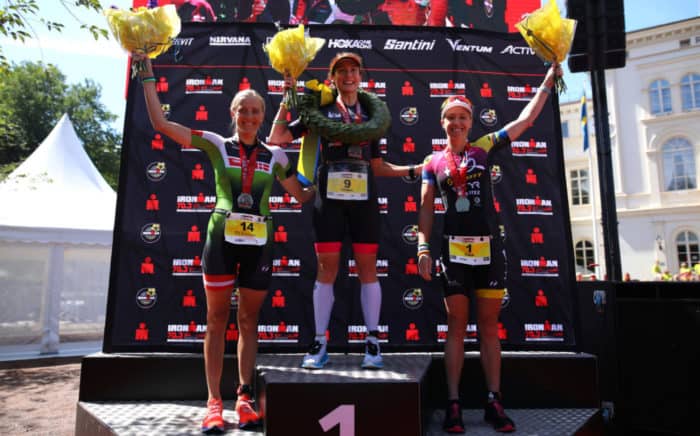 JONKOPING, SWEDEN - JULY 07: Claire Hann of Great Britain celebrates after she wins the womens race during IRONMAN 70.3 Jonkoping on July 7, 2019 in Jonkoping, Sweden. (Photo by Charlie Crowhurst/Getty Images for IRONMAN) *** Local Caption *** Claire Hann