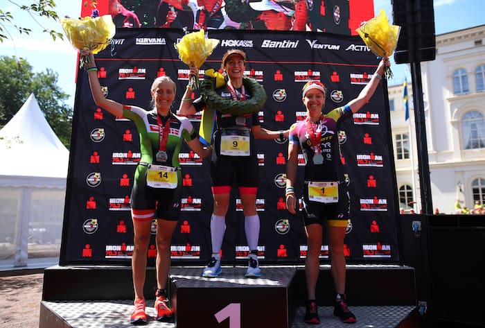 JONKOPING, SWEDEN - JULY 07: Claire Hann of Great Britain celebrates after she wins the womens race during IRONMAN 70.3 Jonkoping on July 7, 2019 in Jonkoping, Sweden. (Photo by Charlie Crowhurst/Getty Images for IRONMAN) *** Local Caption *** Claire Hann