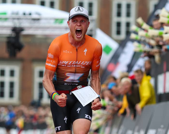 COPENHAGEN, DENMARK - AUGUST 18: An athlete reacts after finishing Ironman Copenhagen on August 18, 2019 in Copenhagen, Denmark. (Photo by Nigel Roddis/Getty Images for IRONMAN)