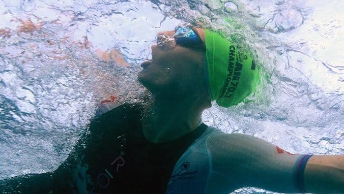 NICE, FRANCE - SEPTEMBER 07: Lucy Charles-Barclay of Britain leads the swim section of Ironman 70.3 World Championship Women's race on September 7, 2019 in Nice, France. (Photo by Nigel Roddis/Getty Images for IRONMAN)