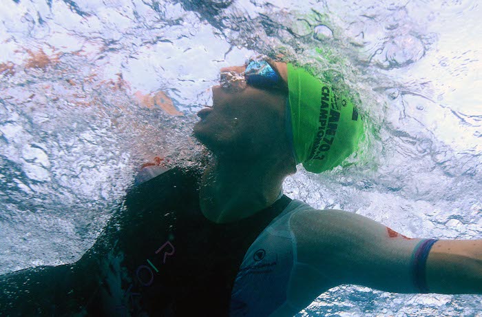 NICE, FRANCE - SEPTEMBER 07: Lucy Charles-Barclay of Britain leads the swim section of Ironman 70.3 World Championship Women's race on September 7, 2019 in Nice, France. (Photo by Nigel Roddis/Getty Images for IRONMAN)