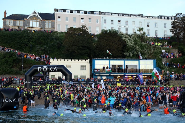 TENBY, WALES - SEPTEMBER 15: Participants compete in the swim leg of the race during IRONMAN Wales on September 15, 2019 in Tenby, Wales. (Photo by Charlie Crowhurst/Getty Images for IRONMAN)