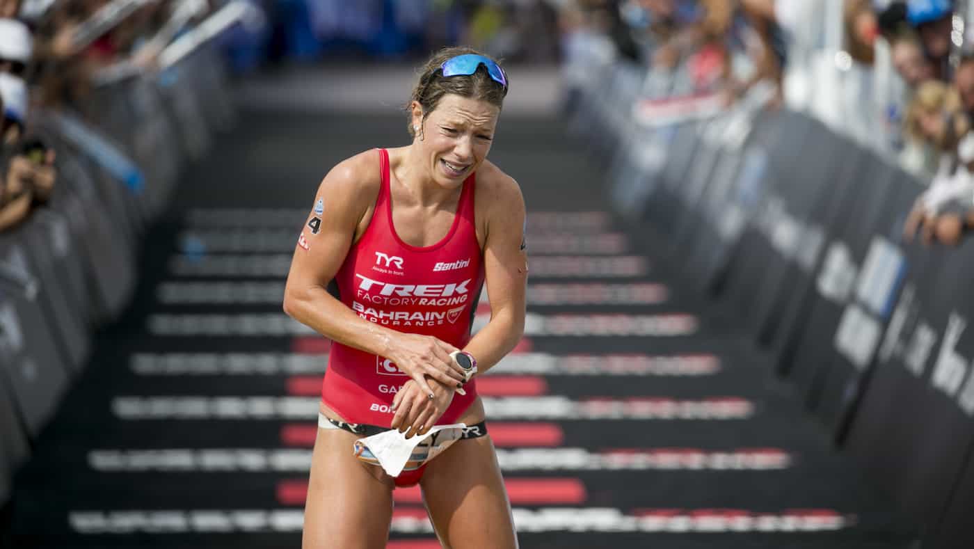 NICE, FRANCE - SEPTEMBER 07: Holly Lawrence of Great Britain reacts after winning the second place of the IRONMAN 70.3 World Championship Nice on September 07, 2019 in Nice, France. (Photo by Jan Hetfleisch/Getty Images for IRONMAN)