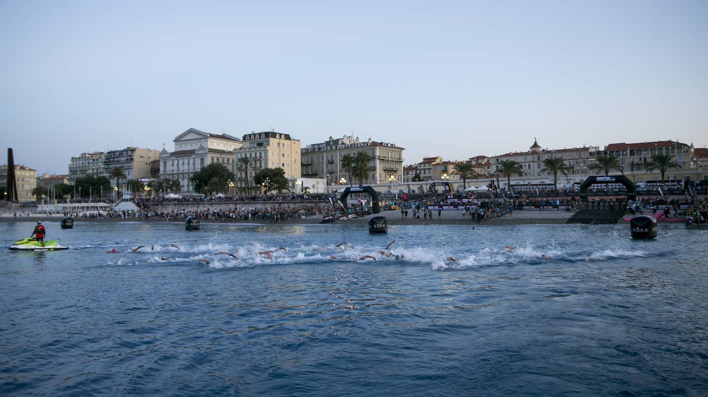 NICE, FRANCE - SEPTEMBER 08: Athletes compete in the swim leg of the the IRONMAN 70.3 World Championship Men in Nice on September 08, 2019 in Nice, France. (Photo by Jan Hetfleisch/Getty Images for IRONMAN)