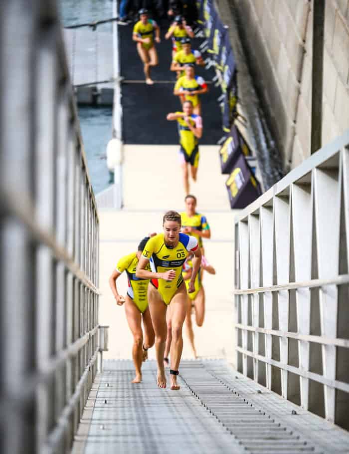 ST HELIER, JERSEY - SEPTEMBER 28, 2019: The Womens Semi Final Group A race during the RBC Super League Triathlon Jersey on September 28, 2019 in St Helier, Jersey. (Photo by Tommy Zaferes/Superleague Triathlon)