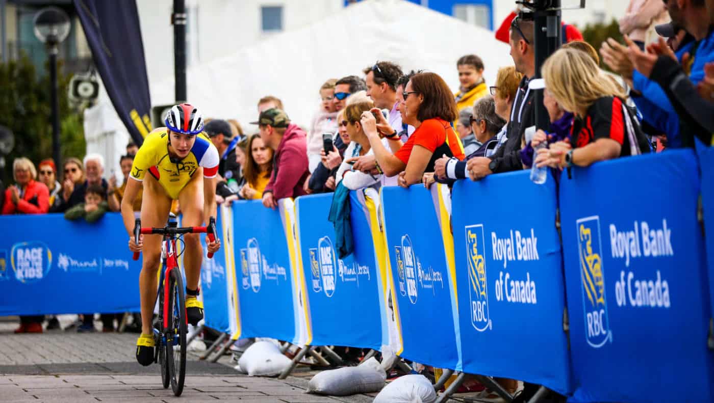 ST HELIER, JERSEY - SEPTEMBER 28, 2019: The Womens Semi Final Group A race during the RBC Super League Triathlon Jersey on September 28, 2019 in St Helier, Jersey. (Photo by Tommy Zaferes/Superleague Triathlon)