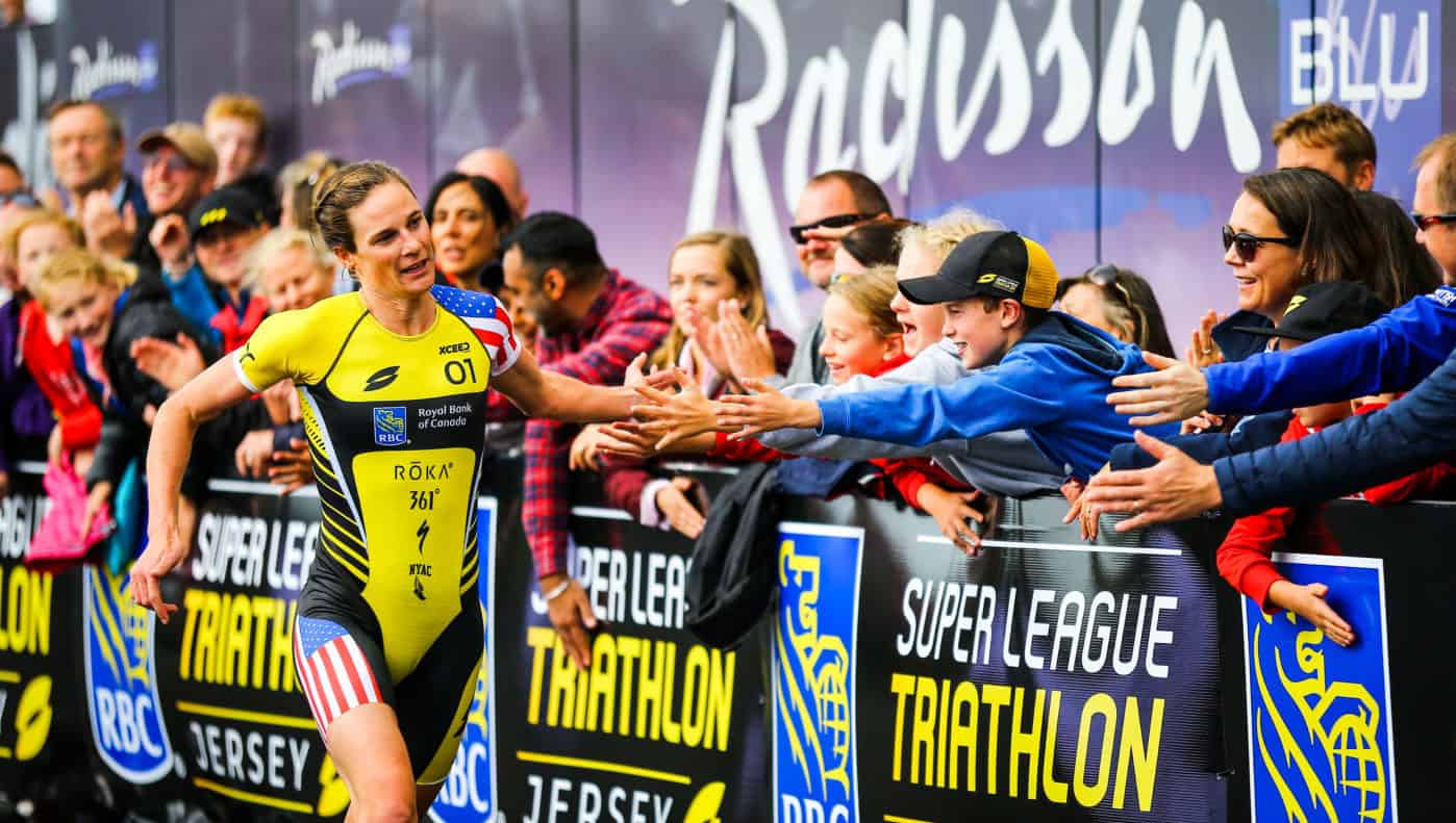 ST HELIER, JERSEY - SEPTEMBER 28, 2019: The Womens Semi Final Group A race during the RBC Super League Triathlon Jersey on September 28, 2019 in St Helier, Jersey. (Photo by Tommy Zaferes/Superleague Triathlon)