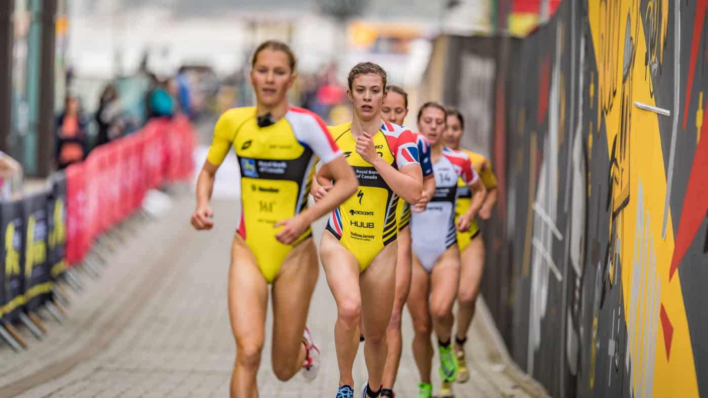 ST HELIER, JERSEY - SEPTEMBER 28, 2019: The Womens Semi Final Group B race during the RBC Super League Triathlon Jersey on September 28, 2019 in St Helier, Jersey. (Photo by That Camera Man /Superleague Triathlon)