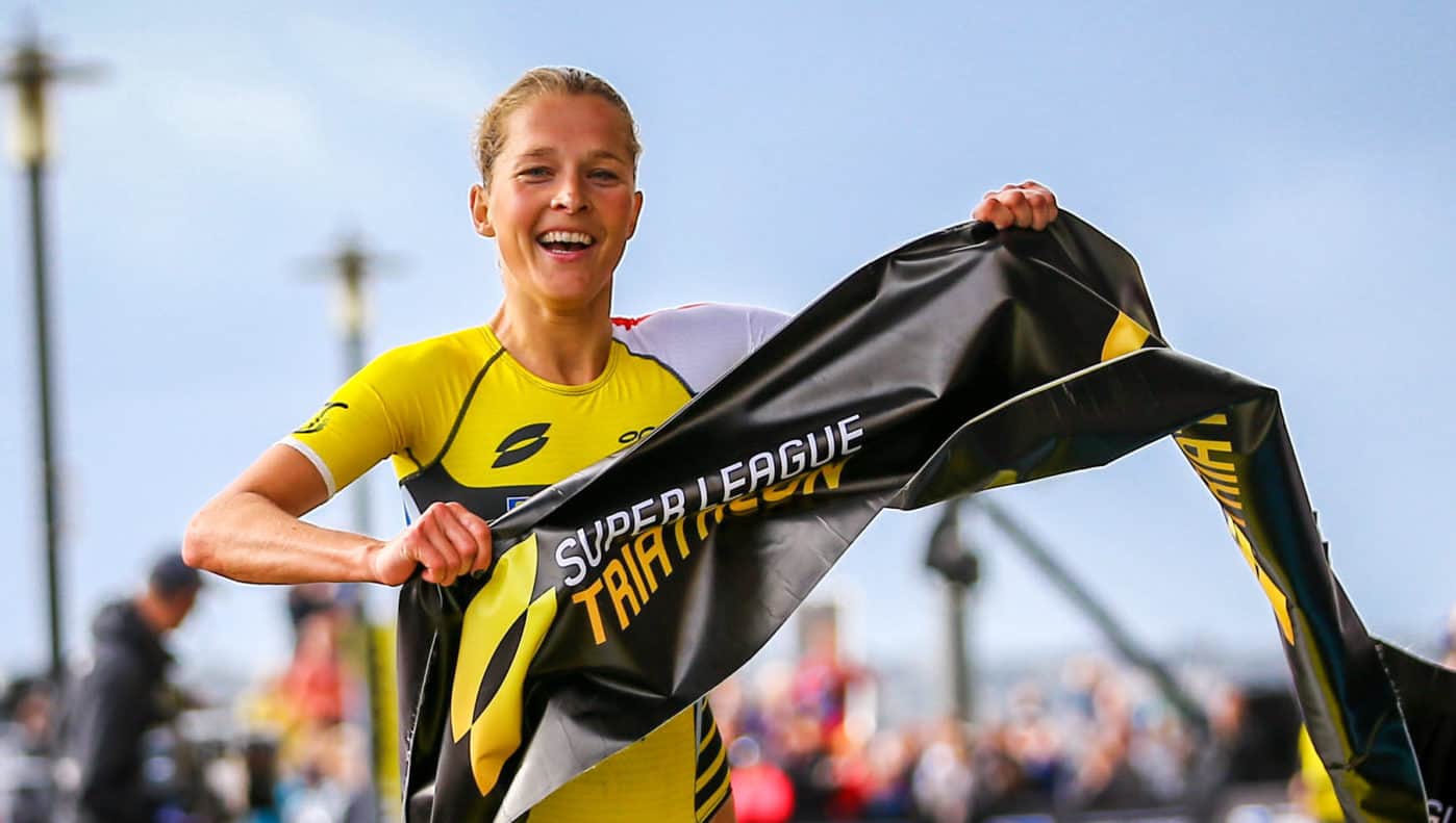 ST HELIER, JERSEY - SEPTEMBER 28, 2019: The Womens Semi Final Group B race during the RBC Super League Triathlon Jersey on September 28, 2019 in St Helier, Jersey. (Photo by Tommy Zaferes/Superleague Triathlon)