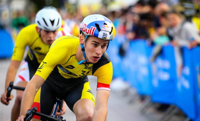 ST HELIER, JERSEY - SEPTEMBER 28, 2019: The Mens Semi Final Group A race during the RBC Super League Triathlon Jersey on September 28, 2019 in St Helier, Jersey. (Photo by Tommy Zaferes/Superleague Triathlon)