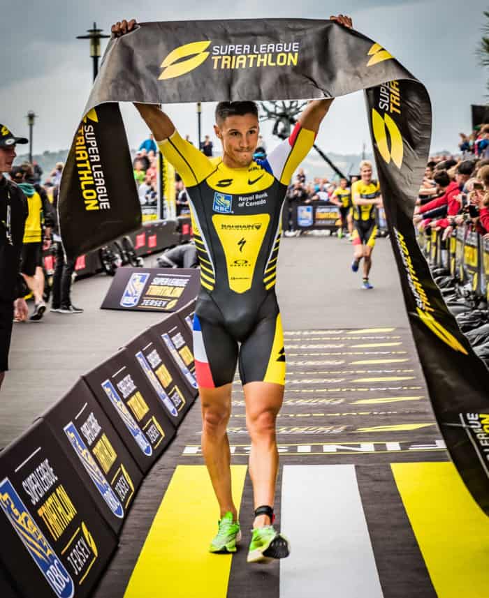 ST HELIER, JERSEY - SEPTEMBER 28, 2019: The Mens Semi Final Group A race during the RBC Super League Triathlon Jersey on September 28, 2019 in St Helier, Jersey. (Photo by Darren Wheeler (www.thatcameraman.com)