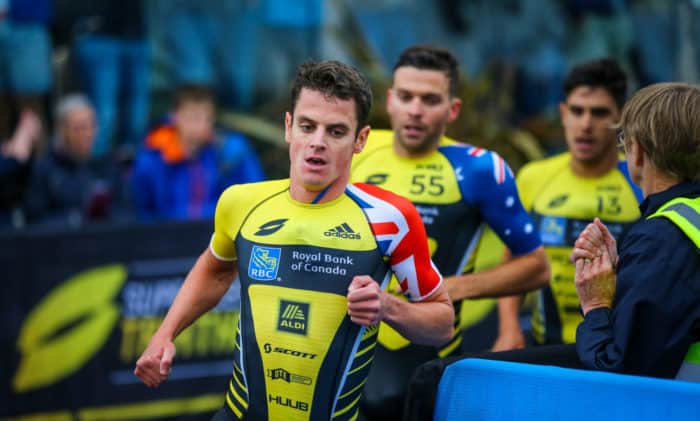 ST HELIER, JERSEY - SEPTEMBER 28, 2019: The Mens Semi Final Group B race during the RBC Super League Triathlon Jersey on September 28, 2019 in St Helier, Jersey. (Photo by Tommy Zaferes/Superleague Triathlon)