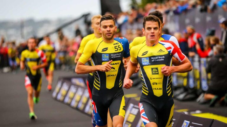 ST HELIER, JERSEY - SEPTEMBER 28, 2019: The Mens Semi Final Group B race during the RBC Super League Triathlon Jersey on September 28, 2019 in St Helier, Jersey. (Photo by Tommy Zaferes/Superleague Triathlon)