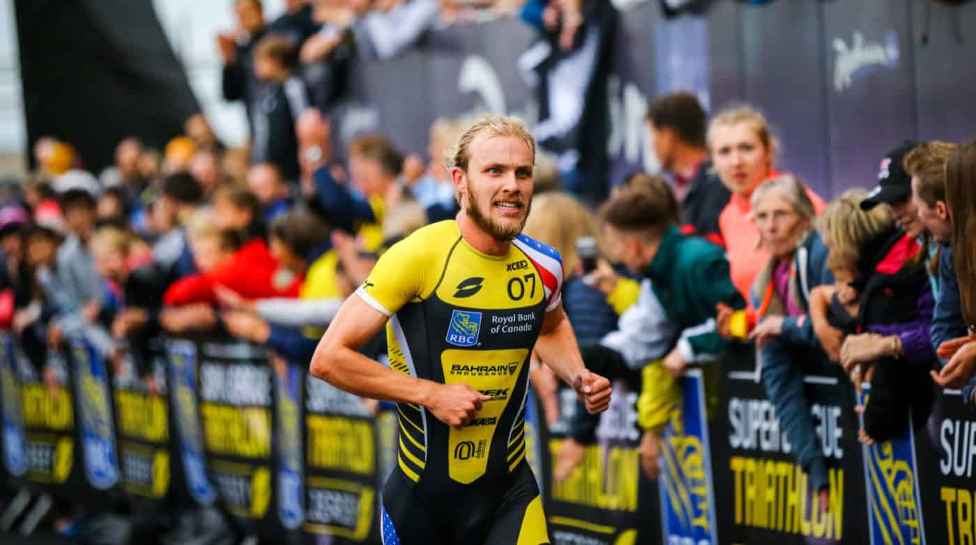 ST HELIER, JERSEY - SEPTEMBER 28, 2019: The Mens Semi Final Group B race during the RBC Super League Triathlon Jersey on September 28, 2019 in St Helier, Jersey. (Photo by Tommy Zaferes/Superleague Triathlon)