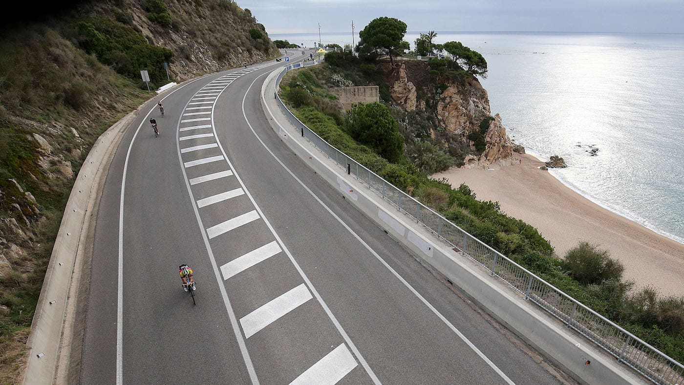 BARCELONA, SPAIN - OCTOBER 06: Athletes compete in the bike section of Ironman Barcelona on October 6, 2019 in Barcelona, Spain. (Photo by Nigel Roddis/Getty Images for IRONMAN)