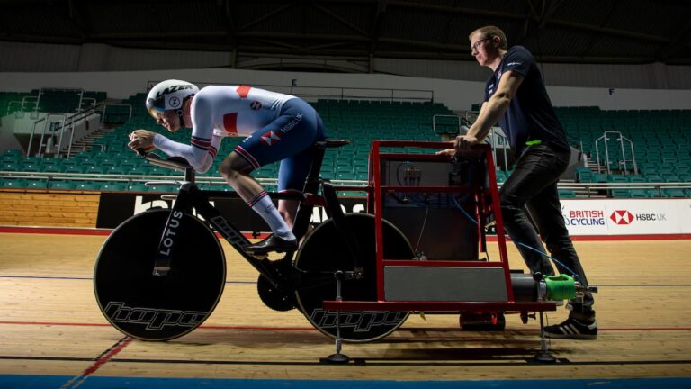 Test ride with the new HopeLotus track bike for British Cycling. Manchester Velodrome.