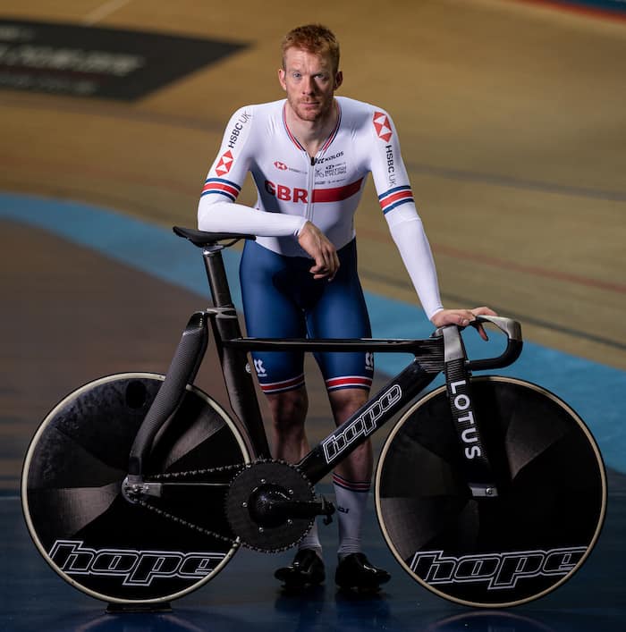 Test ride with the new HopeLotus track bike for British Cycling. Manchester Velodrome.